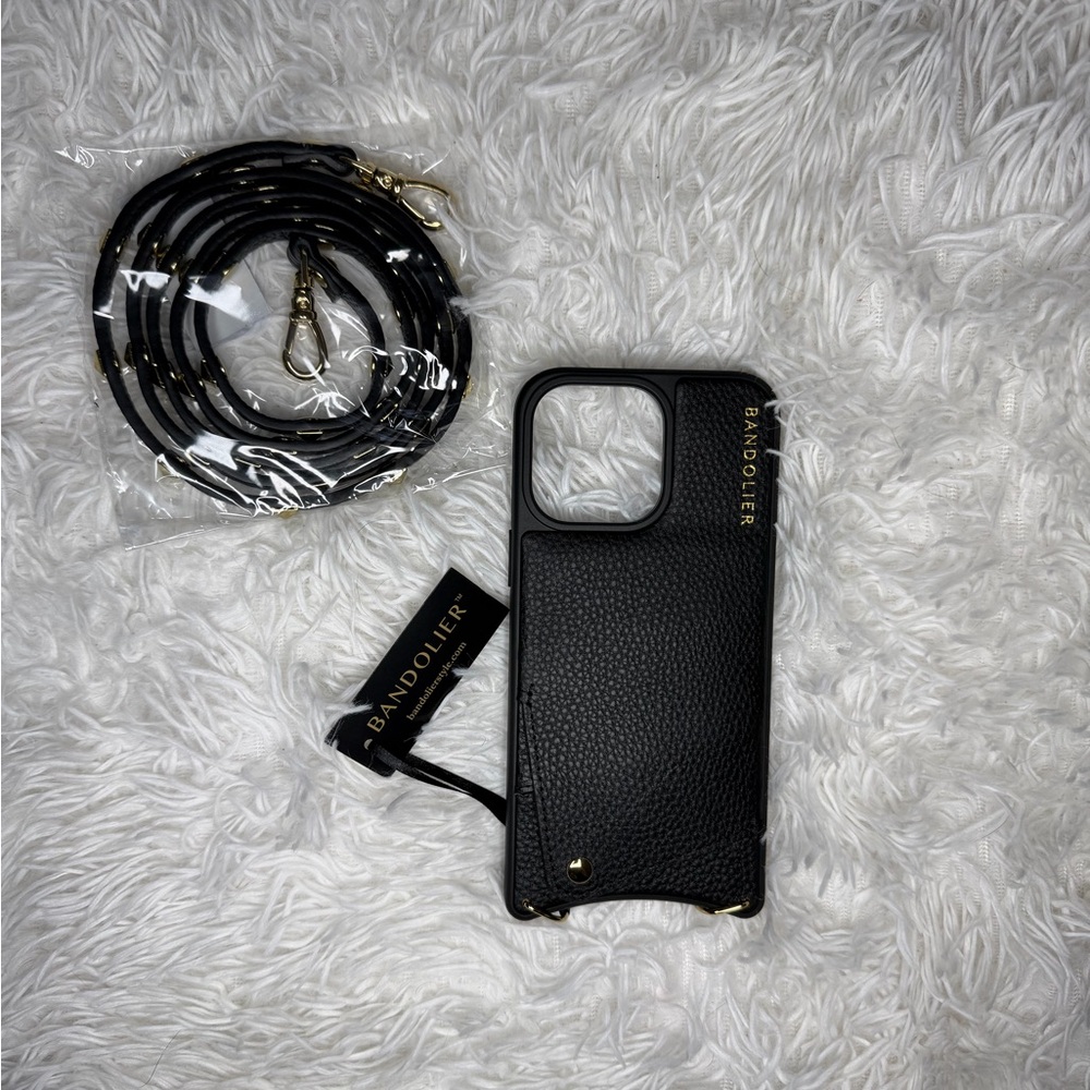 NWT Bandolier Sarah Pebble Crossbody Phone Case iPhone 15 Pro Max Black/Gold